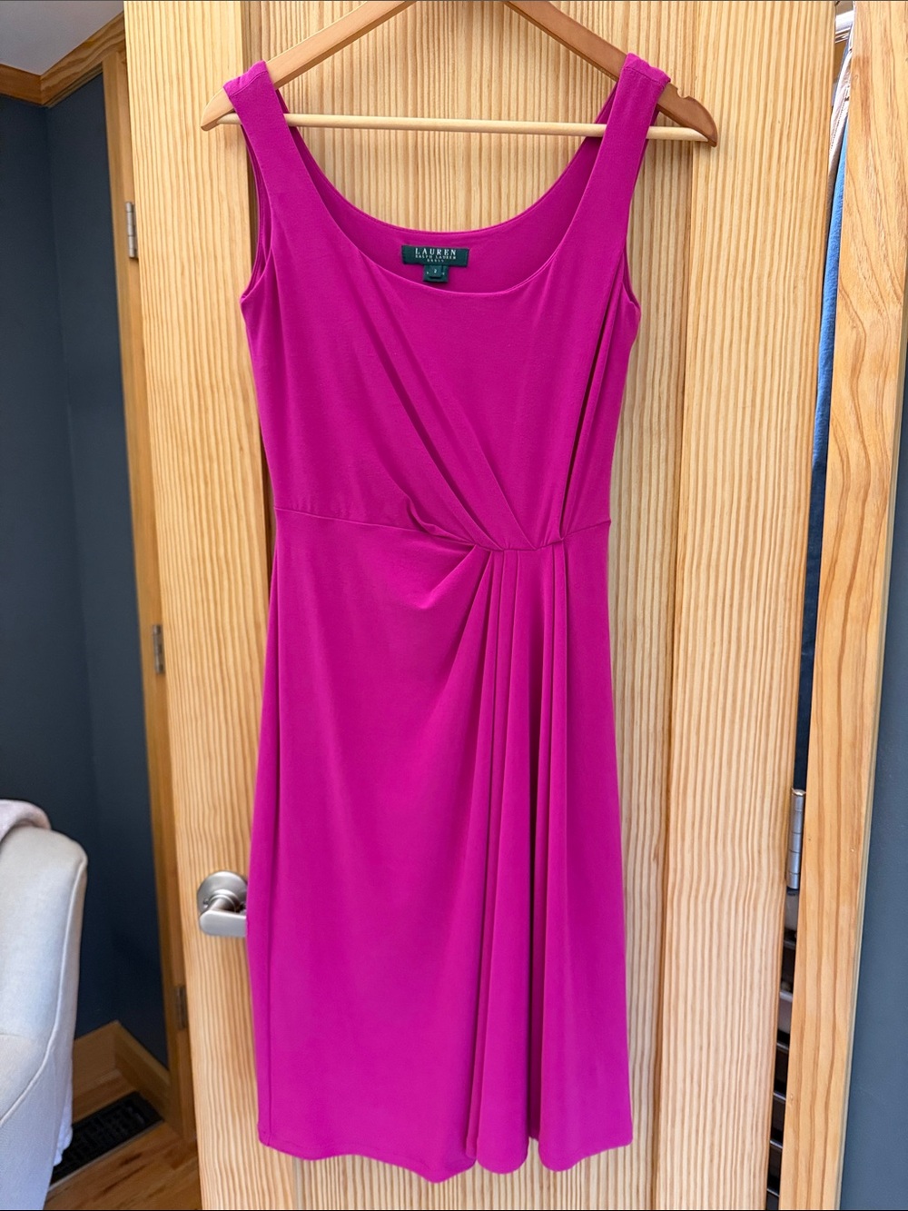 Lauren Ralph Lauren Magenta Sleeveless Twist-Front Midi Dress